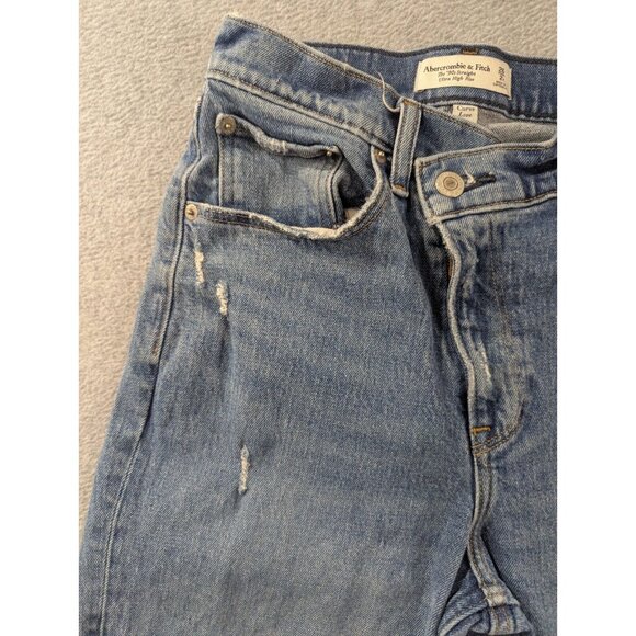 Abercrombie Fitch Jeans Womens Size 2 Blue Distressed '90s Straight High Rise - Picture 2 of 16